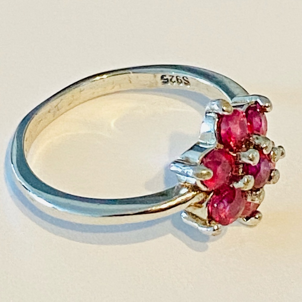 14k white gold over silver ruby ring